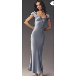 Anthropologie Bardot Satin Maxi Dress Light Blue Size 12 New With Tags